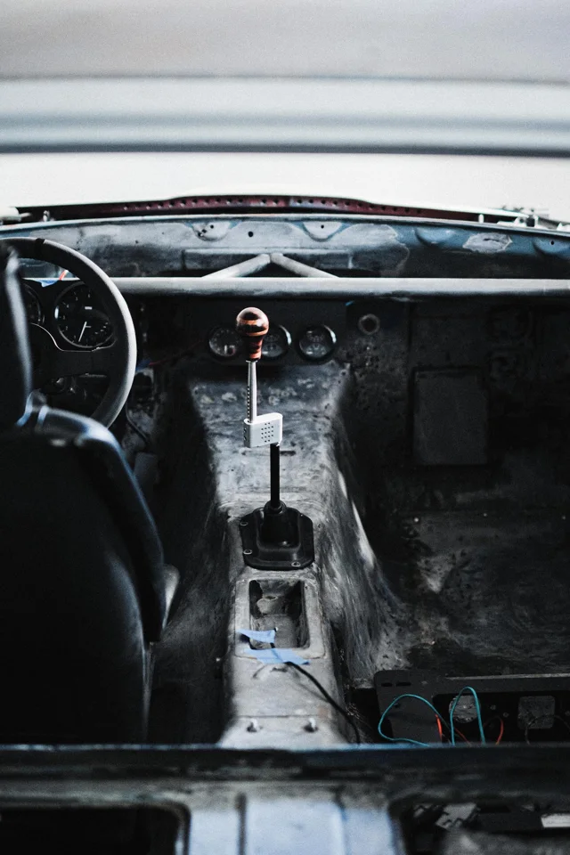 Stripped interior and transmission tunnel